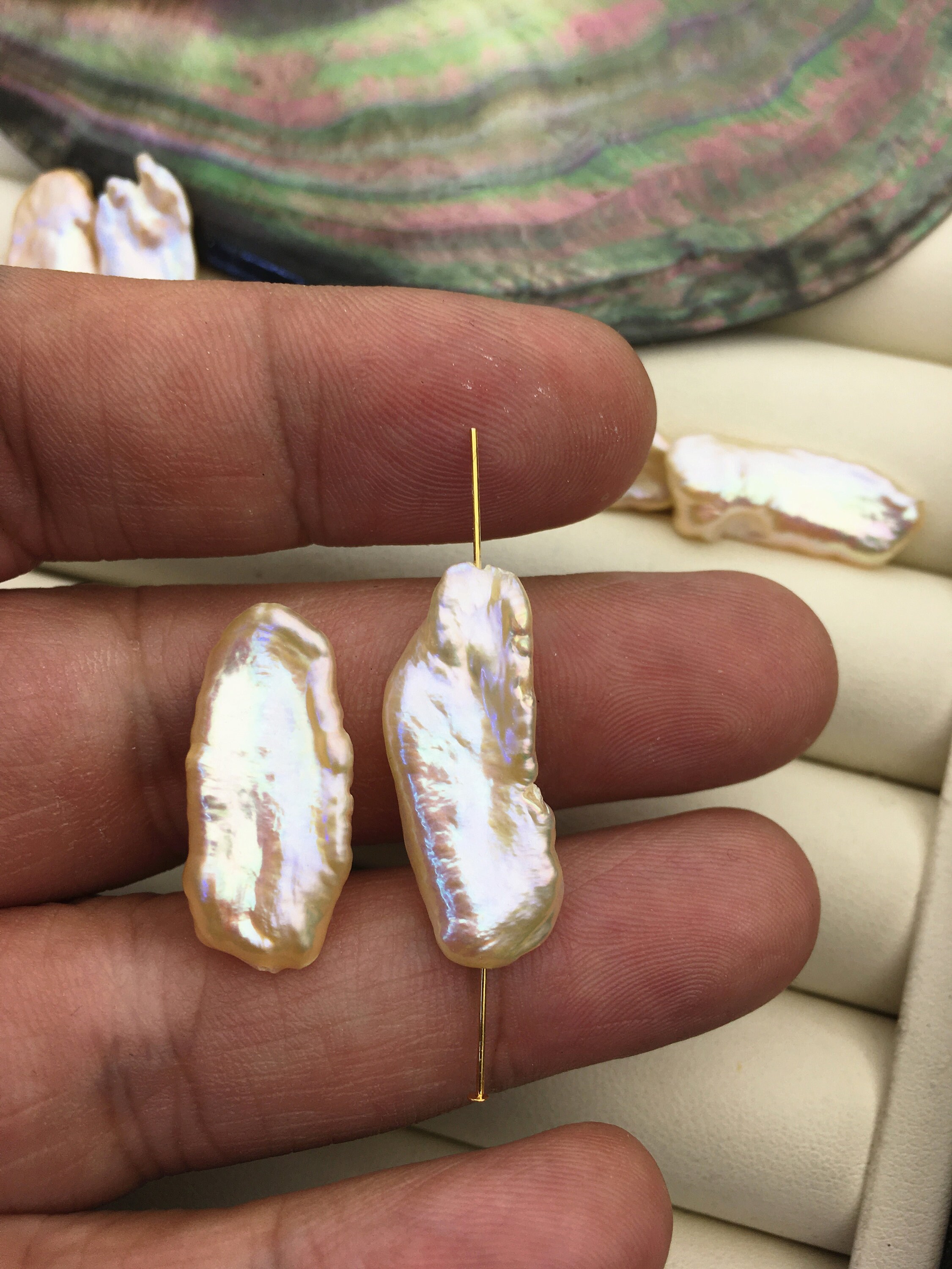 その他 paywa 1 Pair 9-11mm Thick Pink Biwa Keshi Pearls Pairs,0.7mm
