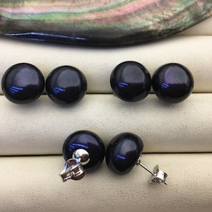 ピアス No.2720 SALE Black Spinel Rhodium Over Sterling Silver Hoop Earrings 0.48