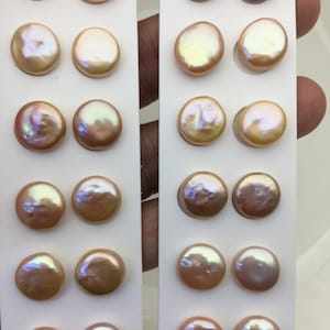 2 pairs AAA 11-12mm Pink Coin Freshwater Loose Pearls Pair,For make Pearl Jewelry,0.9mm half hole,COIN11-3A-3-2