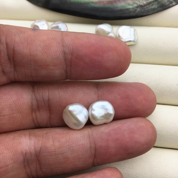 1 pair AAA+ 10-11mm White keshi pearls Pair,half hole for stud earrings,baroque pearl,loose pearl beads,very high luster,ZS-127-62-20