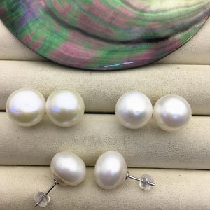 1 pair AA+ 13-14mm very big white round Pearl Stud Earrings,freshwater pearl earrings,SE1-069-20