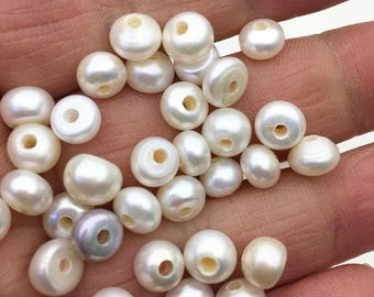 20pcs AAA 7-8mm white button round freshwater pearls,2.2mm large hole Rondelle white pearl Beads,SM7-T6