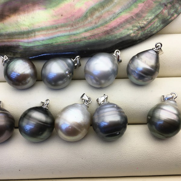 1pc 11/12/13/14mm Gray Big Genuine Rice Tahitian Pearl Pendant, natural color sea pearl,pearl necklace - NC1-T37