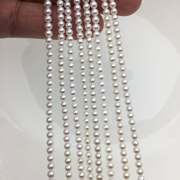 Perlas de agua dulce redondas blancas AAA+ 3-3,5mm, perlas redondas blancas, venta al por mayor de perlas, RP3-3A-3