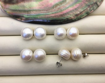 5 pairs AA 12-13mm White baroque Pearl Stud Earrings,freshwater pearl earrings,Wedding,classic pearl studs,SE1-069-29