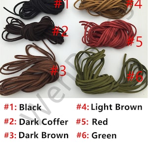 Puede incluir: Seis carretes de cordón de cuero en diferentes colores: negro, marrón oscuro, marrón claro, rojo y verde. Los carretes están etiquetados con los números del 1 al 6.