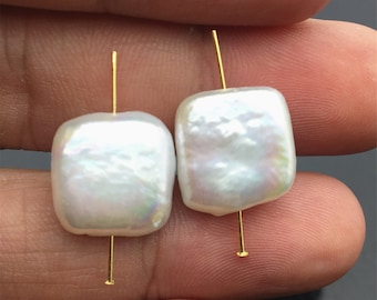 1 pair AA+ 12-14mm White Square Shape Freshwater Pearl White loose Beads Piar,wholesale,ZS-103-37-3