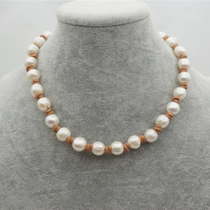 Big Potato Pearl and leather necklace,Genuine Freshwater Pearl Necklace,white pearl necklace,wholesale,Le5-008