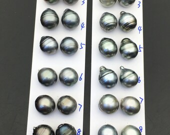 1 paire de perles de Tahiti grises, goutte 12-13 mm, demi-trou supérieur de 0,9 mm, TH11-2A-1-9