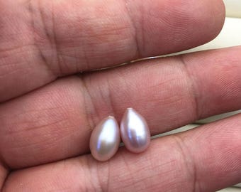 2 pairs AAA 6.8-7.3mm purple long teardrop freshwater pearls pairs,half hole,LR7-T7
