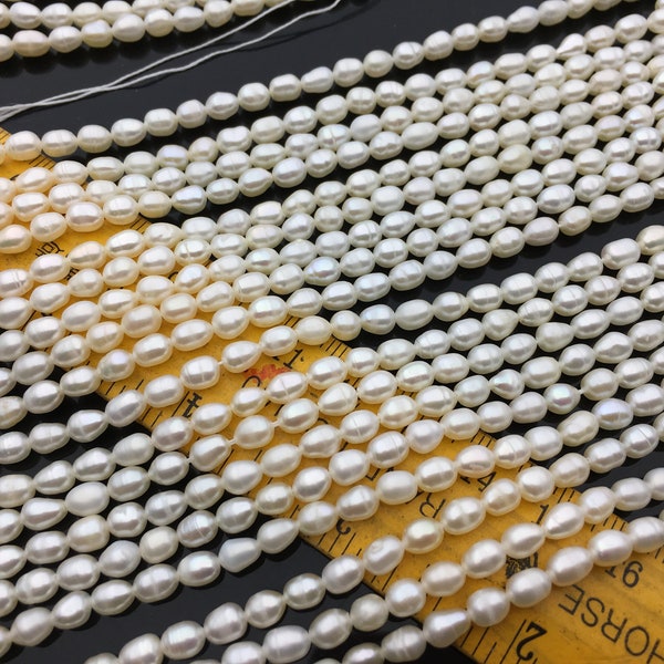 AA+ 4-4.5mm*5-7mm white rice freshwater pearl,Cultured white rice freshwater pearls bead,necklace,DIY ,Valentine's Day gift,LR4-2A-5