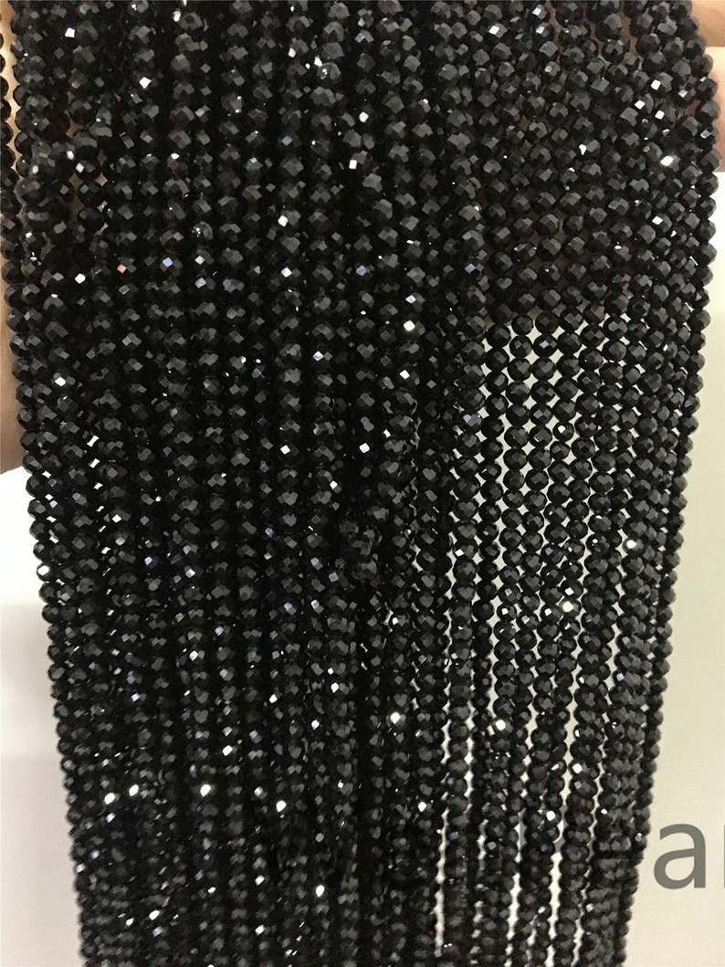 AAA 3mmx3mm Mycket Glansig Svart Spinell Rondell Facetterad, 15,3 tum, en sträng, Halvädelsten, svarta spinellpärlor, SP-R3-005 bild 1