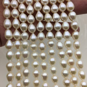 AAA 6.4-7.1mm*7-8.5mm white teardrop freshwater pearls,Cultured white freshwater pearls beads,pearl necklace,pearl wholesale,LR7-3A-71-3