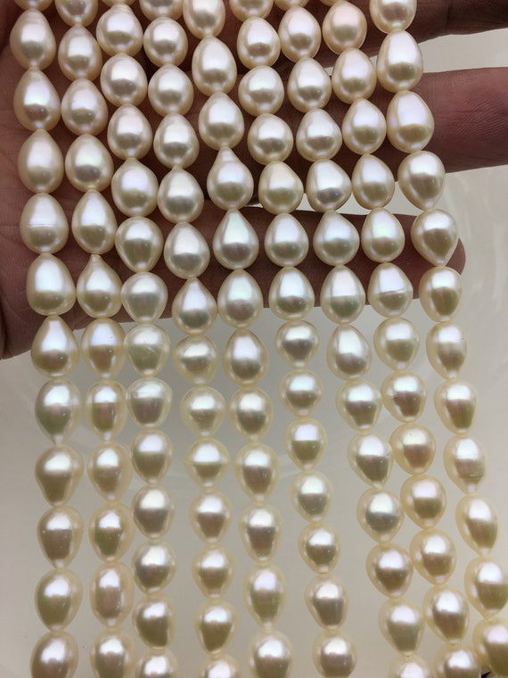 AAA 7-8 mm×8-9 mm ホワイトティアドロップ淡水パール、養殖ホワイト 