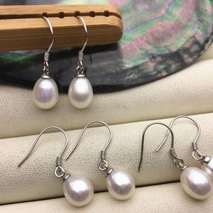 AAA 7.5-8mm white/purple/gray rice freshwater pearl dangle earrings,S925 Sterling Sliver pearl earrings,pearl for women,SE3-110 image 5