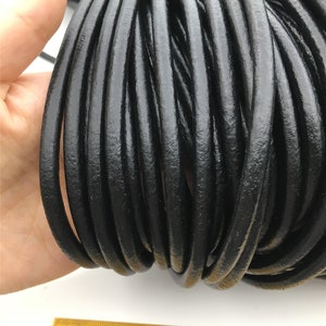 1/2/5/10ヤード 6mm ブラックカラー ラウンドレザーコード、卸売ジュエリー用品、アンティーク調マット仕上げ、LC6-204
