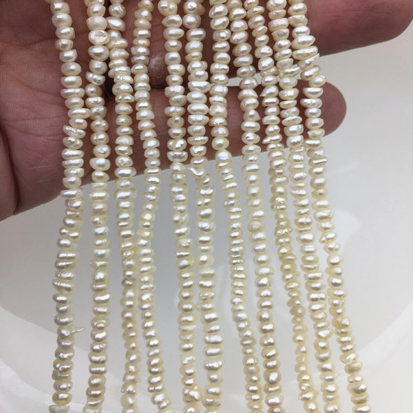 Petites perles blanches AA 3,5-4 mm, rang complet, perles rondes, perle d'eau douce blanche, rangs libres, SM3-2A-4