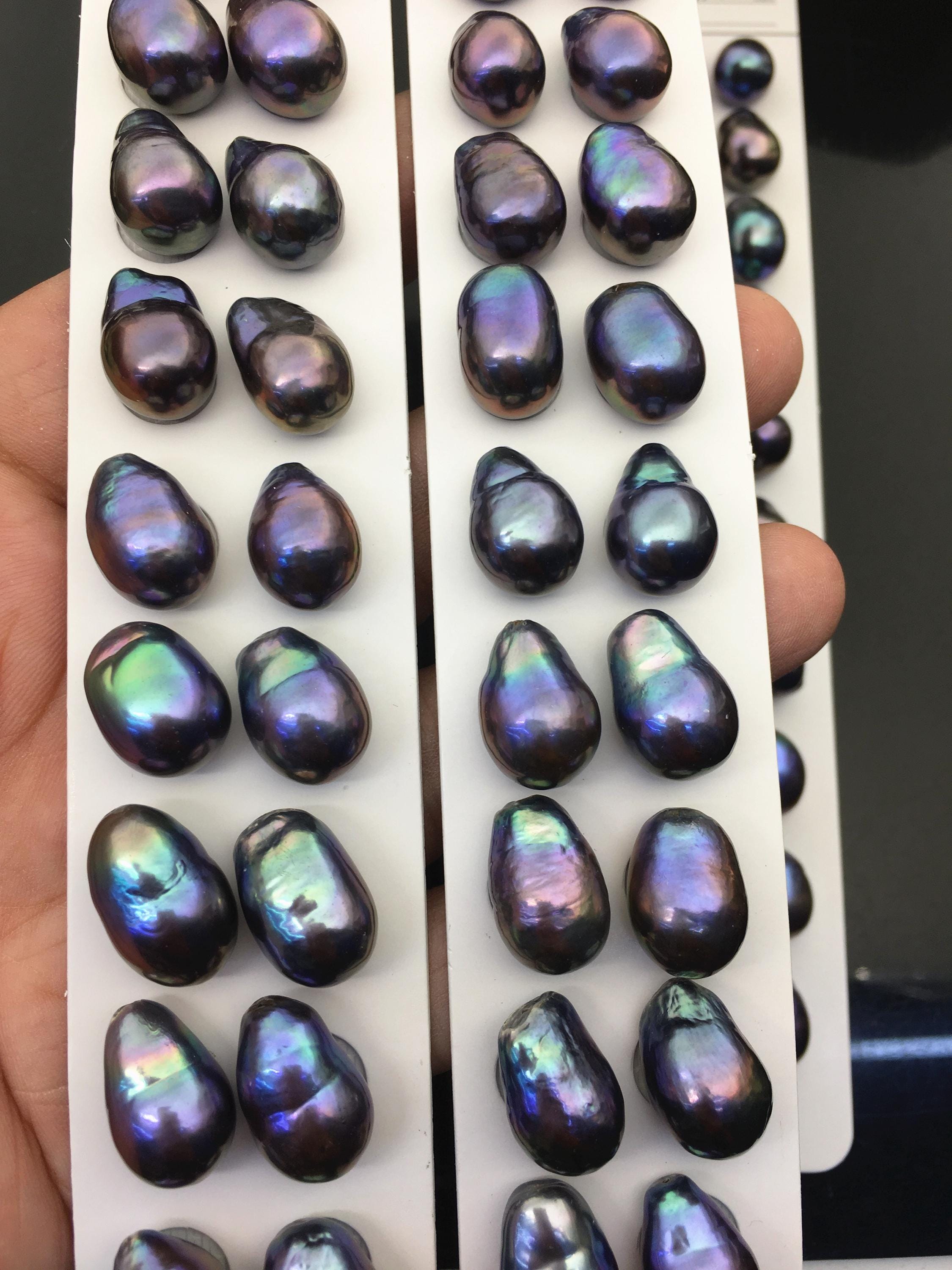 10pairs AAA 11-12mm Black Blue Rainbow Baroque Drop Edison
