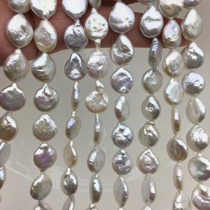 AA+ 11-13mm White Drop Coin freshwater pearls,diy bead,flat round pearl bead,COIN12-2A-2-11