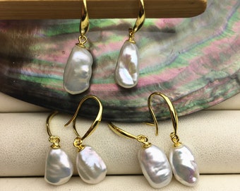 High Luster!AAA 9-10mm white Natural keshi Pearl Dangle Earrings,Earrings for Women Girls,SE3-T5