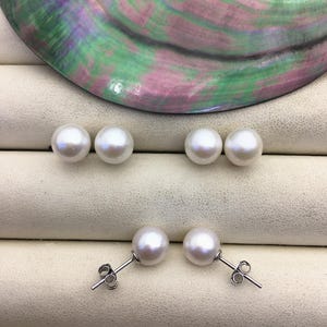 AAA 9-9.5mm White Round Fresh Water pearl stud earrings,Bridal Earrings-Wedding Jewelry-Bridal jewelry-Birthday gift,SE3-090 image 4