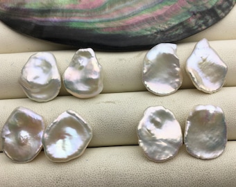 1 pair AAA 13-20mm White Drop Keshi Freshwater Loose Pearl pair,for make earrings, 0.9mm top half hole, ZS-127-62-10