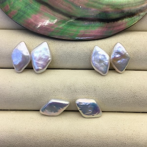 2 pairs AAA 9-10x15-17mm White Diamond Shape Freshwater Pearl White loose Beads Piar,wholesale,ZS-103-37-55 image 1
