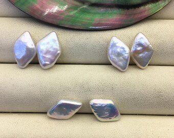 2 pairs AAA 9-10x15-17mm White Diamond Shape Freshwater Pearl White loose Beads Piar,wholesale,ZS-103-37-55