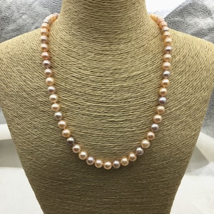 17.5&#39;&#39; 7mm pink purple round freshwater pearl Necklace,NPN1-014