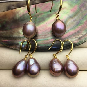 1 pair AAA 11-12mm purple teardrop edison pearl dangle earrings,wedding pearl earrings,SE3-T9-20