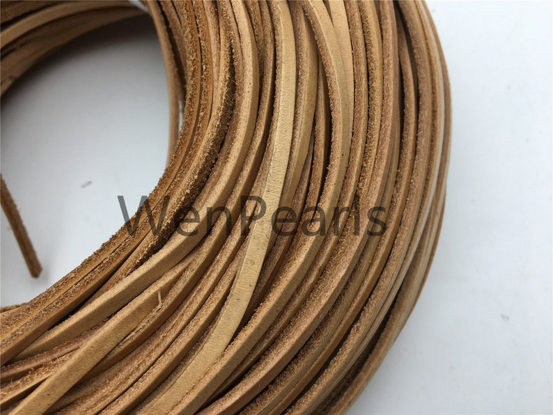 3-4mmx2mm Flat Tan Color Leather Cord,Select Length,Wholesale Jewelry Supplies,Distressed Matte Finish,LC3-200