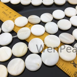18mm Perles de coquille de nacre naturelle full strand, coquille blanche, coquille d’ivoire, GSHE-C-003