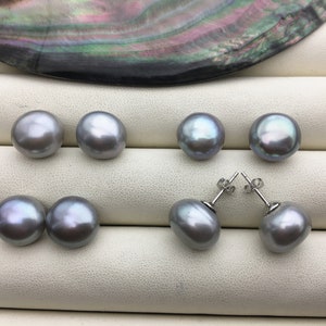 AAA 12.5-13mm big gray baroque Pearl Stud Earrings,freshwater pearl earrings,Wedding,classic pearl studs,SE1-069-4
