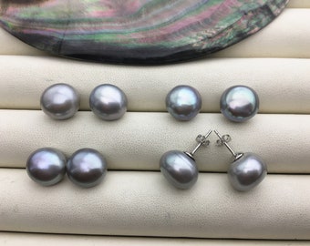 AAA 12.5-13mm Big Gray Baroque Pearl Stud Earrings