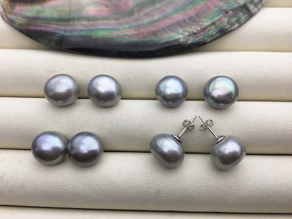 Grey baroque pearl earrings deals