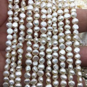 AAA 4,5-5 mm pequeñas perlas de agua dulce de pepita blanca, hebra de perlas de agua dulce de pepita irregular, LM4-3A-5