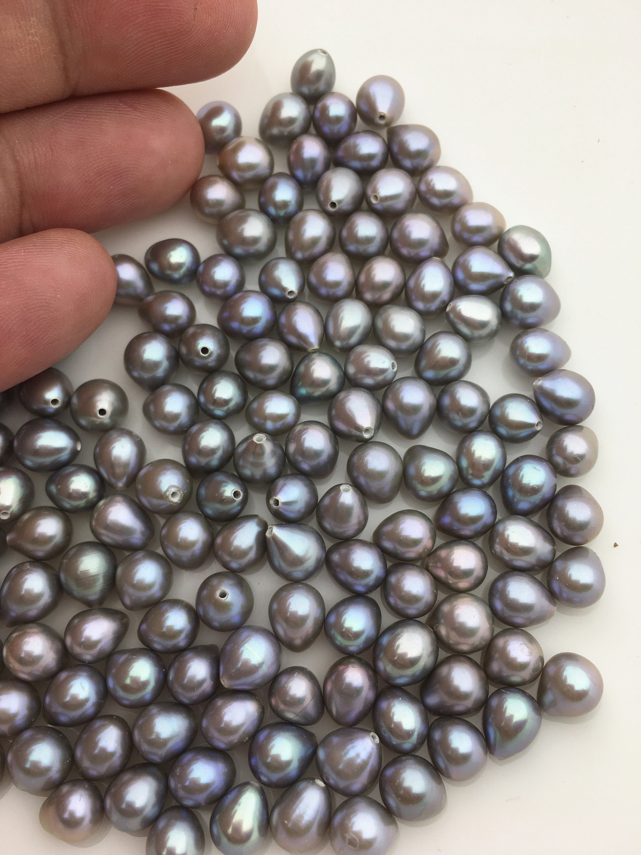 20pcs AAA 6.5-7.2mm7.5-8.5mm Gray Short Teardrop Freshwater Pearls