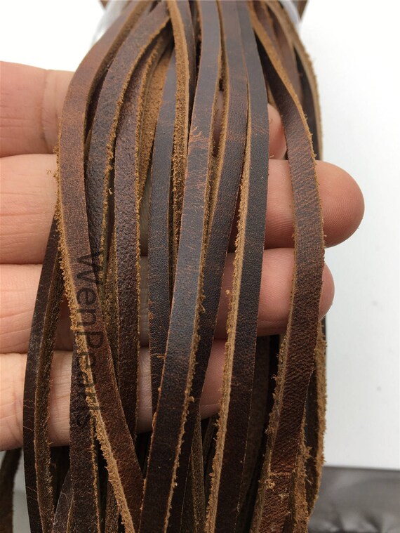 3-4mmx2mm Flat Tan Color Leather Cord,Select Length,Wholesale Jewelry Supplies,Distressed Matte