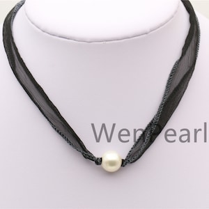 Silk Ribbon Pearl Choker Necklace,SELECT SILK COLOR,Ribbon Wrap Bracelet,White Freshwater pearl Necklace,multipurpose wrap jewel,Le30-001