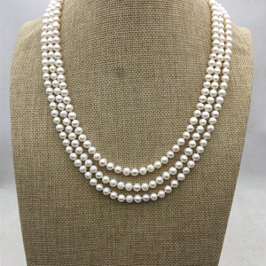 64'' AA+ 6mm white near round pearl Necklace,Wedding Necklace,NPN1-070