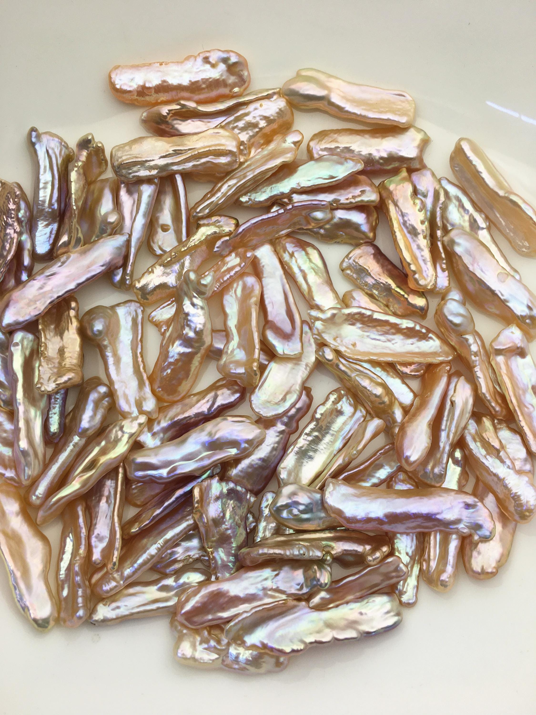 20pcs AAA 7-11mm Natural Pink Rainbow Biwa Keshi Freshwater Pearls
