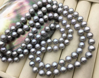 33'' 8mm Gray near round Freshwater Pearl Necklace,silver gray Pearl necklace,NPN1-030