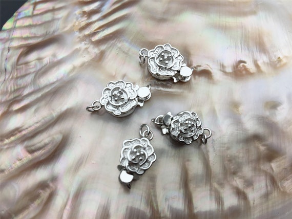8.5mm 925 Sterling Silver Flower Clasp, Single Strand Clasp, Push