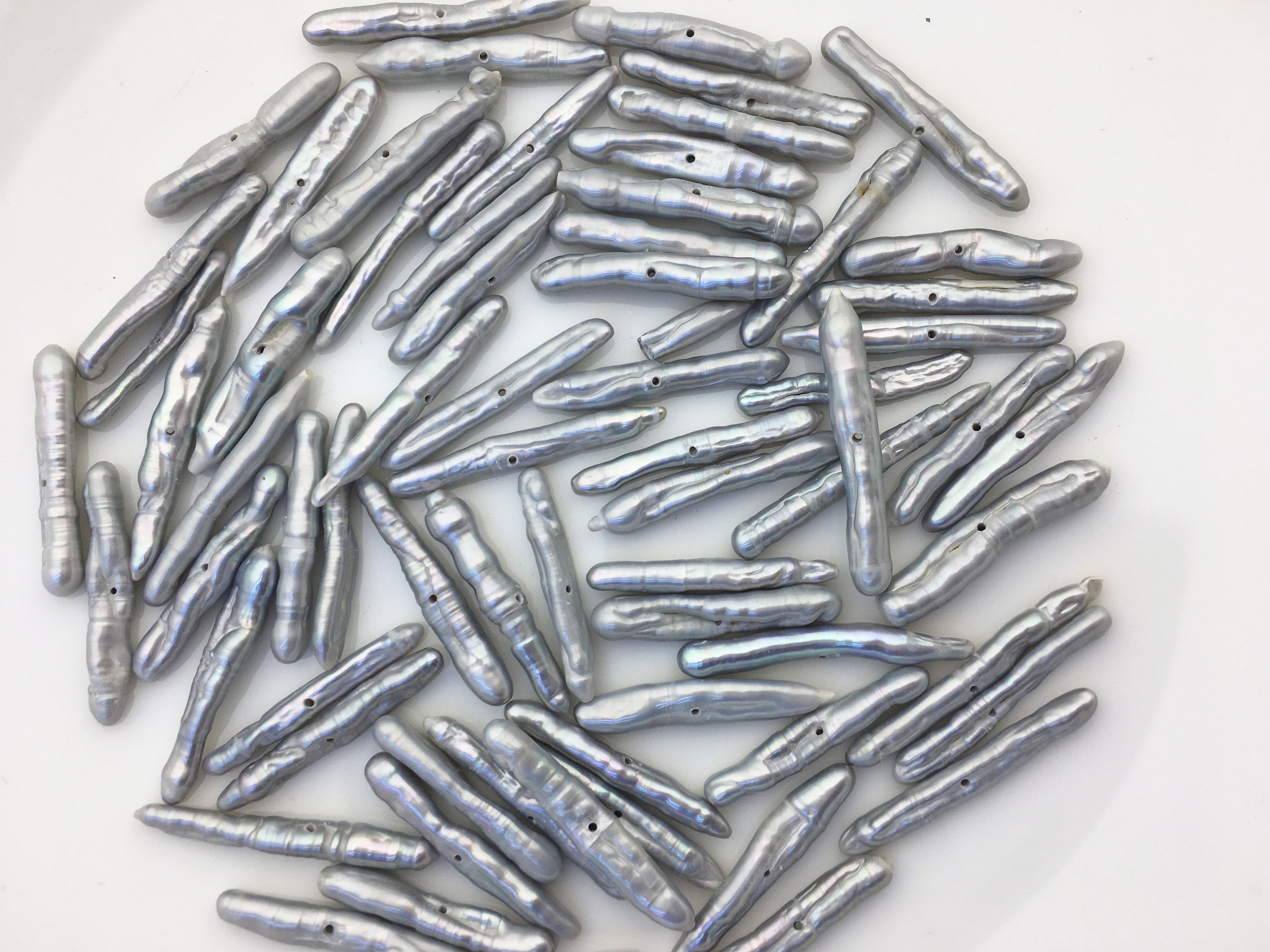 10pcs AA+ 3-5mm Gray Toothpick Freshwater Pearls, center drill hole,ZS-80-12