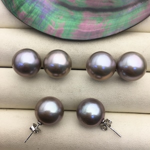 1 pair AAA 13-14mm big gray round edison pearl stud earrings,S925 Sterling Sliver stud earrings,wedding pearl earrings,SE3-T9-17