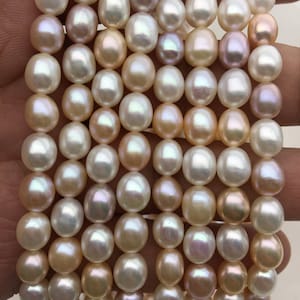 7'' AAA 7mm*8-9mm misc color oval pearls,Cultured oval freshwater pearls beads,teardrop loose pearl beads,LR7-3A-79