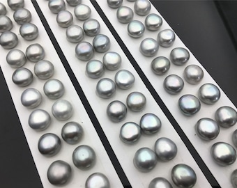 AAA 11.5-12mm Gray baroque button freshwater pearls,round button pearl pairs,pearl earring,pearl stud,BTN11-3A-14