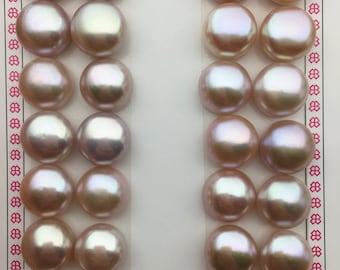 1 pair AAA 12.5-13mm purple big button round freshwater pearls pair,BTN12-T3