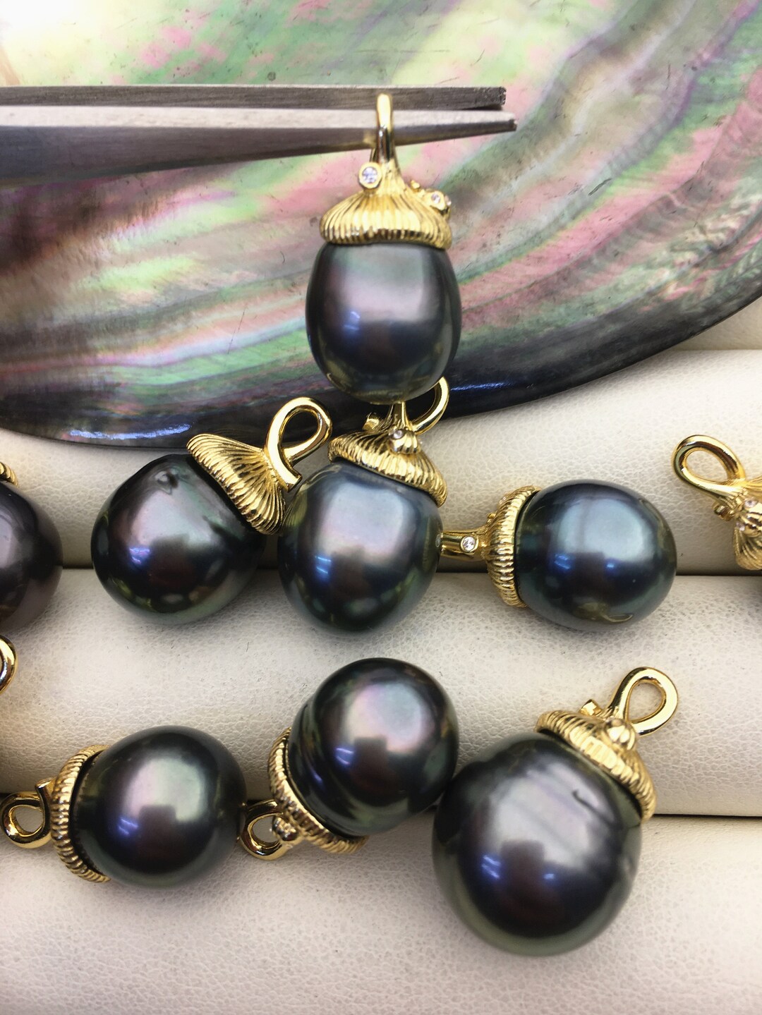 1pc 12-14mm Big Green Black Tahitian Pearl Pendant, Natural Color Pearl ...