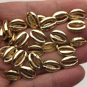 5pcs 10x13.5mm Gold Cowrie Shell Beads,Brass plated 14k gold,ACC-O-002